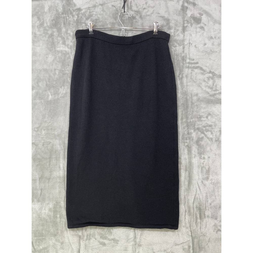 ST. JOHN BASICS SIZE 8 SKIRT BLACK SANTANA KNIT PULL‎ ON  LONG W/ BACK SLIT